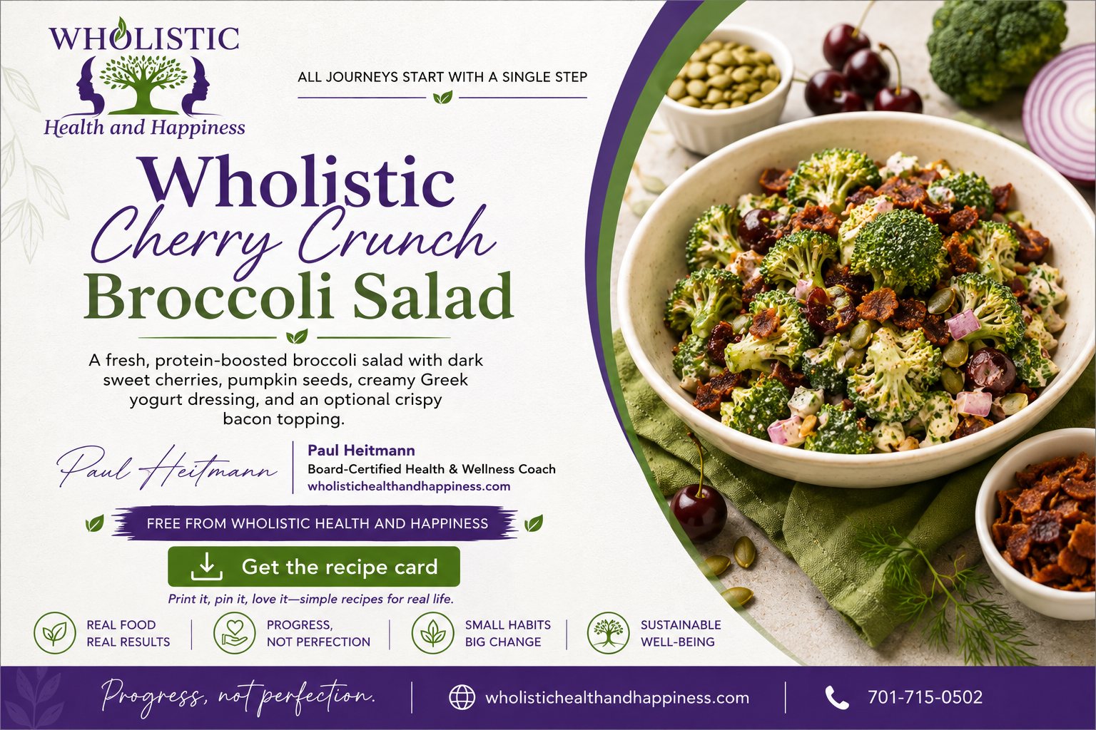 Cherry crunch broccoli salad in a bowl